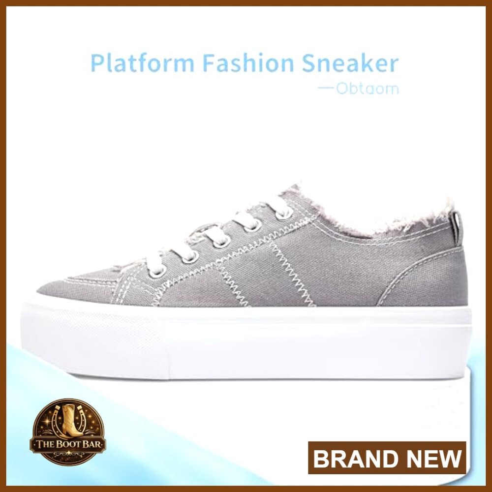 Women's Platform Canvas Sneakers, 1.5 Inch Lift, Lace-Up Low Top Walking Shoes - Picture 3 of 7